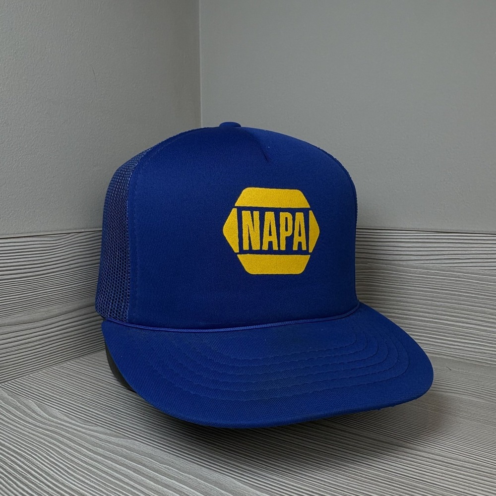 Vintage 80's NAPA Auto Parts Trucker Hat Blue Mesh Cap Snapback Adjustable